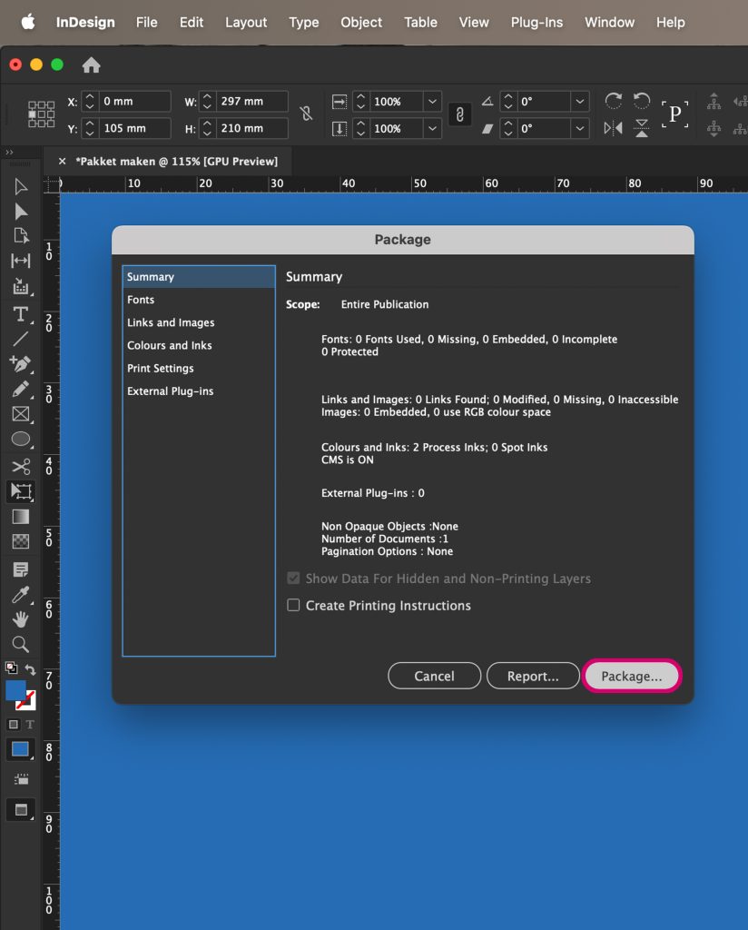 InDesign pakket maken