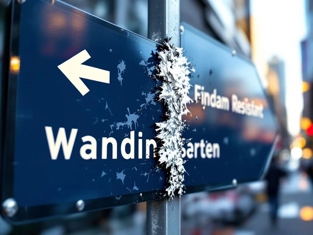 Vandaalbestendige bewegwijzering met anti-graffiti coating toont beschadigde en onbeschadigde secties in stedelijke omgeving