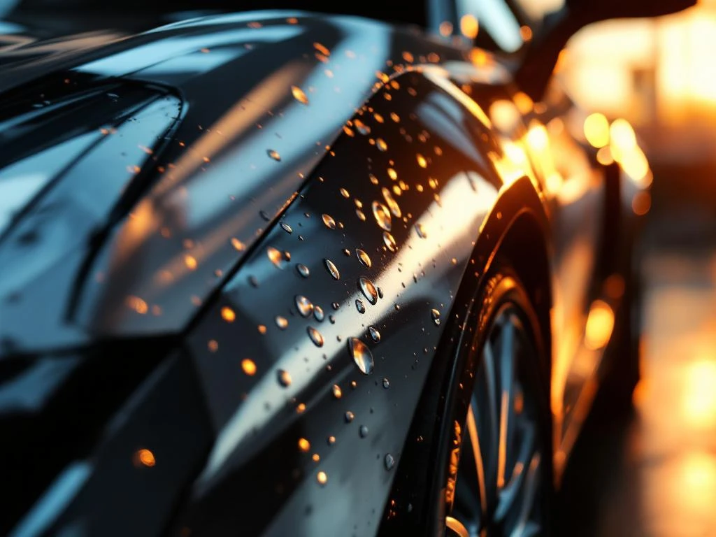 Luxe auto met slecht aangebrachte vinylwrap toont luchtbellen, losse randen en verkeerde uitlijning van graphics
