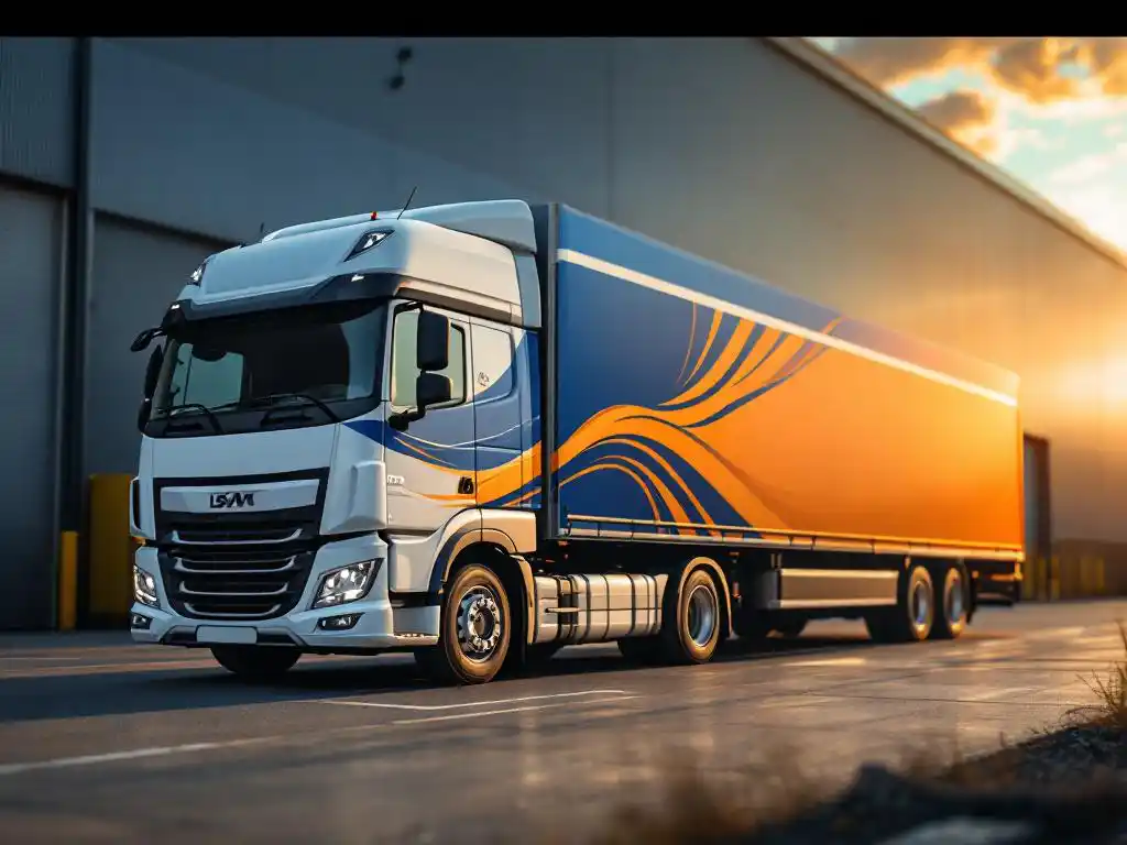 Witte bestelwagen bij Nederlandse logistieke faciliteit met half blauwe en oranje belettering, half traditionele verf